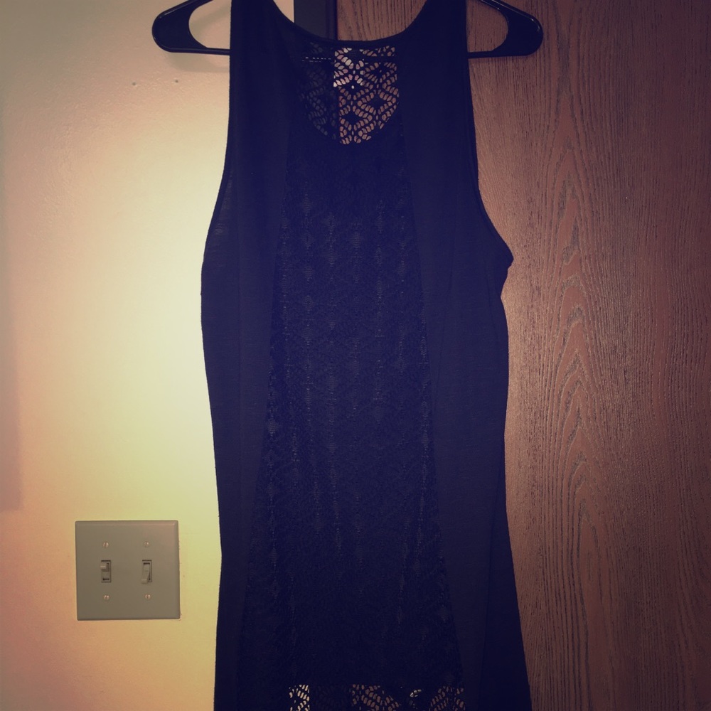 Black high/low tank with lace back